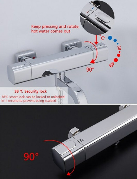 Смеситель для ванны Gappo G3291 с термостатом Хром Смеситель для ванны Gappo G3291 с термостатом Хром