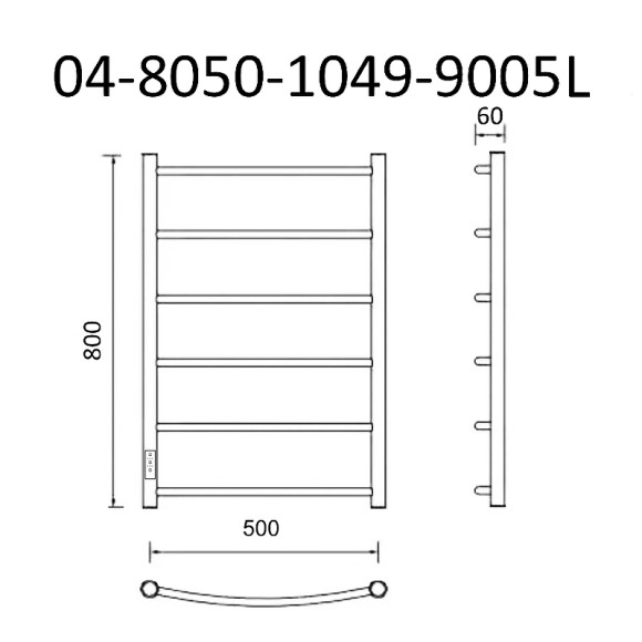 Электрический полотенцесушитель Маргроид Вид 4 800x500 04-8050-1049-9005L левый Черный матовый
