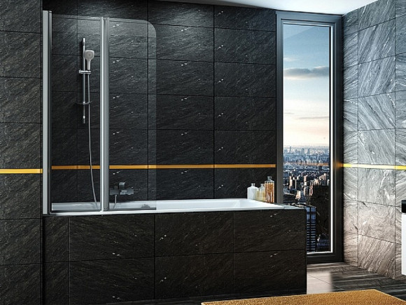 Шторка на ванну Excellent Fliper 80 KAAX.1309.800.LE профиль Хром стекло прозрачное