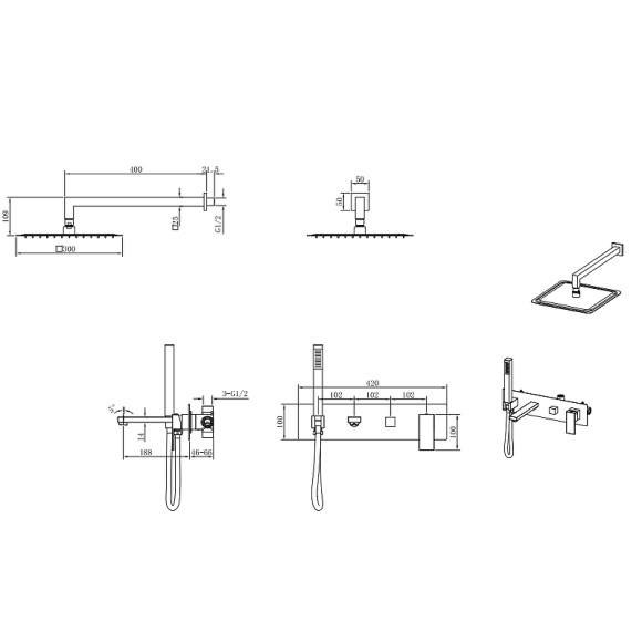 Душевая система Boheme Qubic 474-MW Белая матовая
