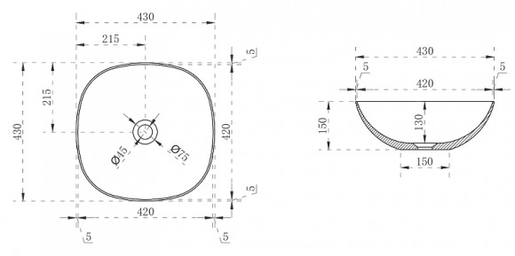 Раковина-чаша Abber Kristall 43 AT2806Onyx Черная