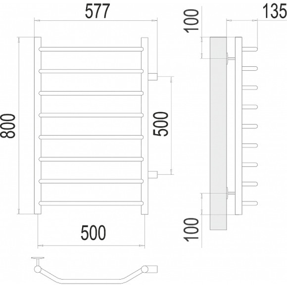 Водяной полотенцесушитель Terminus Виктория П8 500х800 бп500 4670078530110 Хром, боковое подключение, G 1" НР