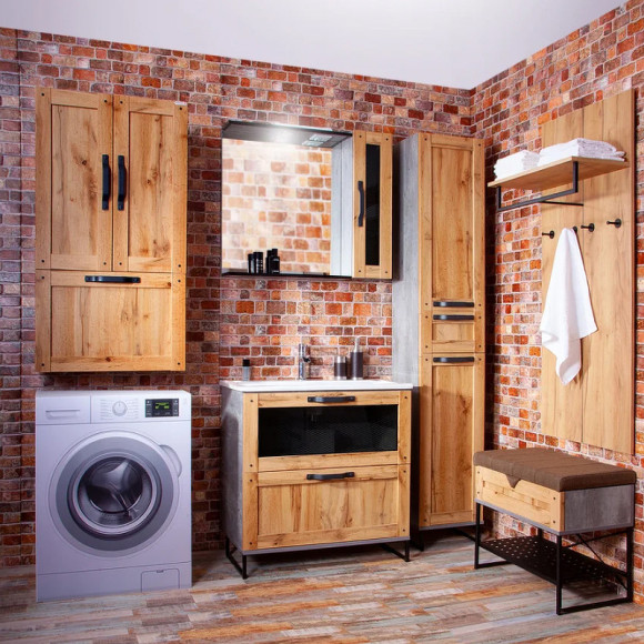 Подвесной шкаф Бриклаер Лофт 60 4627125414466 с бельевой корзиной Метрополитен грей Подвесной шкаф Бриклаер Лофт 60 4627125414466 с бельевой корзиной Метрополитен грей