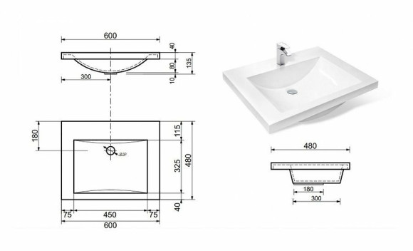 Тумба с раковиной Эстет Monaco 60 ФР-00002264 Белая
