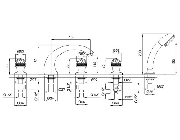 Смеситель на борт ванны Migliore Axo 18506 Золото