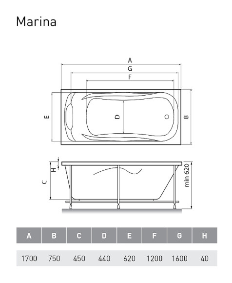Акриловая ванна Relisan Marina 170x75 Гл000008874 без гидромассажа Акриловая ванна Relisan Marina 170x75 Гл000008874 без гидромассажа