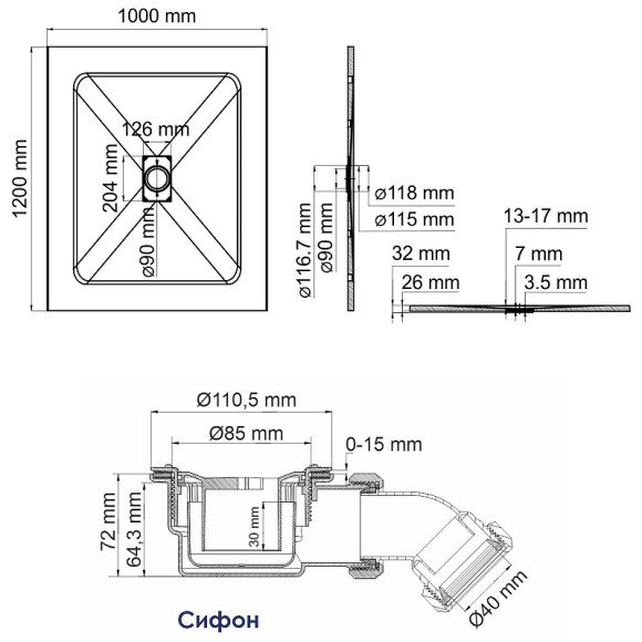 Душевой поддон из стеклопластика WasserKRAFT Main 120x100 41T10 Белый матовый Душевой поддон из стеклопластика WasserKRAFT Main 120x100 41T10 Белый матовый