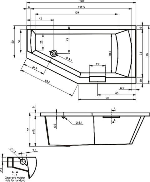 Акриловая ванна Riho Geta 170x90 B032001005 (BA8900500000000) L без гидромассажа Акриловая ванна Riho Geta 170x90 B032001005 (BA8900500000000) L без гидромассажа