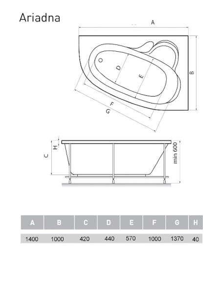 Акриловая ванна Relisan Ariadna 140x100 R Гл000000952 без гидромассажа
