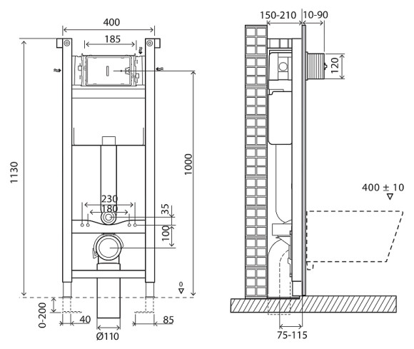 Инсталляция BelBagno BB004-40 EXPERT для подвесного унитаза без клавиши смыва Инсталляция BelBagno BB004-40 EXPERT для подвесного унитаза без клавиши смыва