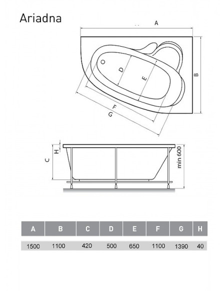 Акриловая ванна Relisan Ariadna 150x110 R Гл000001637 без гидромассажа