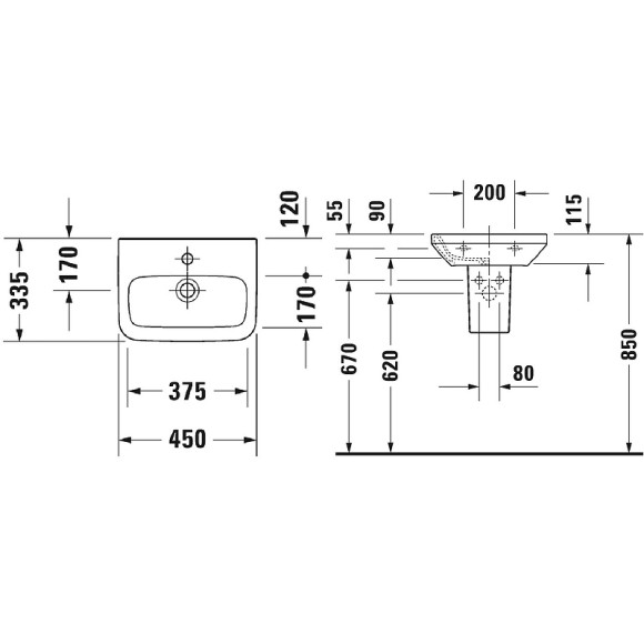 Раковина Duravit Durastyle 45 0708450000 Белая