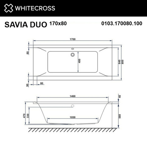 Акриловая ванна Whitecross Savia Duo 170x80 0103.170080.100.RELAX.CR с гидромассажем Акриловая ванна Whitecross Savia Duo 170x80 0103.170080.100.RELAX.CR с гидромассажем