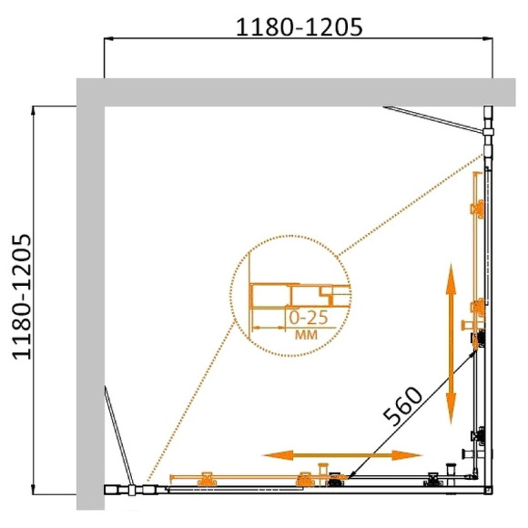 Душевой уголок Cezares Molveno 120x120 MOLVENO-A-22-100+20-C-BORO-IV профиль Брашированное золото стекло прозрачное