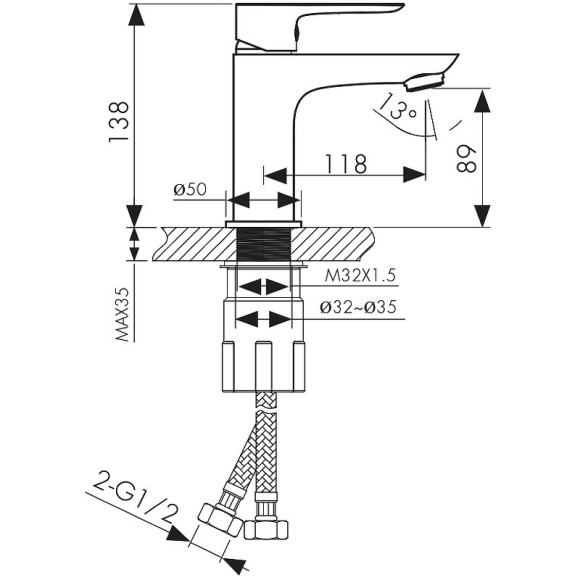 Смеситель для раковины Kaiser Cezar 05011-2 Черный матовый Смеситель для раковины Kaiser Cezar 05011-2 Черный матовый