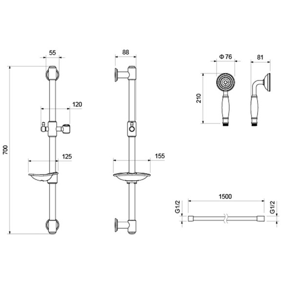 Душевой гарнитур Aquatek Классик 1 jet AQ2020MB Черный матовый