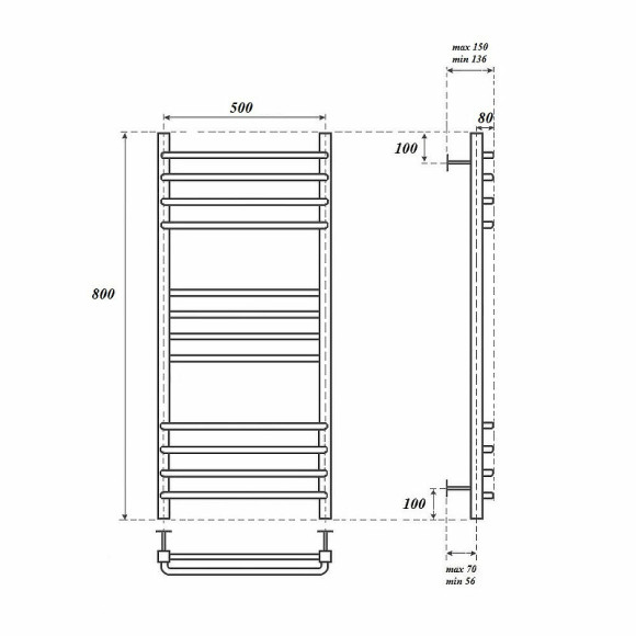 Водяной полотенцесушитель Point Омега PN90158S П12 500x800 Хром Водяной полотенцесушитель Point Омега PN90158S П12 500x800 Хром