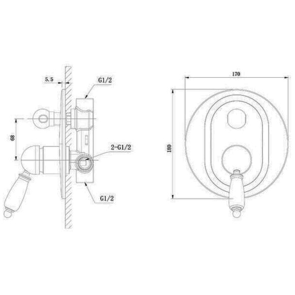Смеситель для душа Caprigo Adria-Uno Black Edition 02B-551-crm Хром