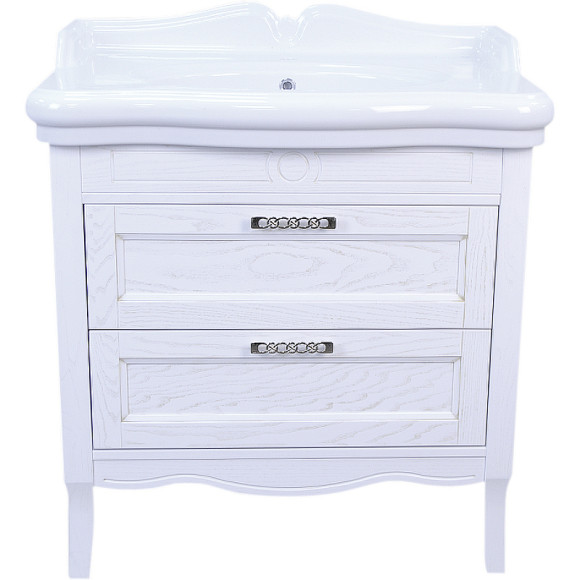 Тумба с раковиной Azario Carolina 90/2 CS00068638 Белая с патиной Серебро