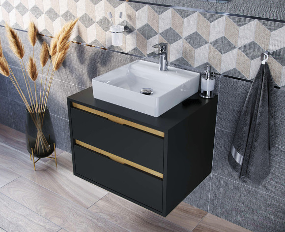 Тумба под раковину Excellent Tuto 60 MLEX.0104.600.BKBL подвесная Черный матовый Дуб