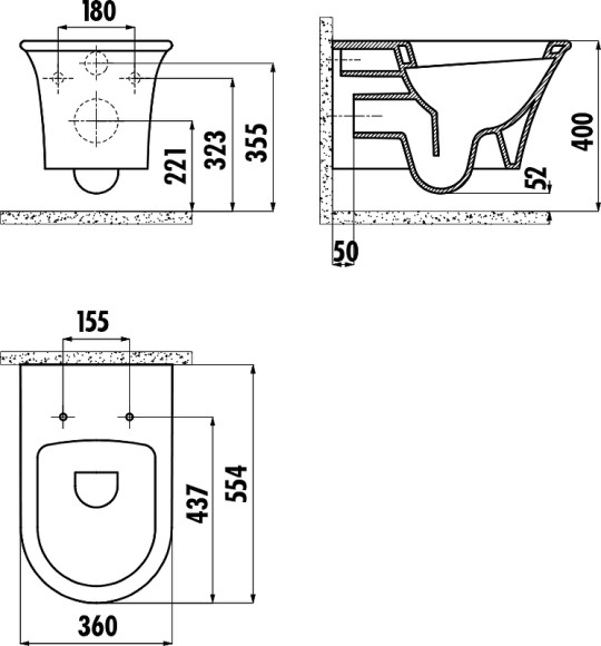 Унитаз Creavit MO320-11CB00E-0000 подвесной Белый без сиденья Унитаз Creavit MO320-11CB00E-0000 подвесной Белый без сиденья