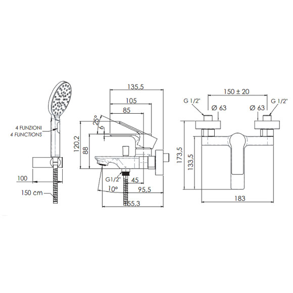 Смеситель для ванны Remer Energy EY02 Хром Смеситель для ванны Remer Energy EY02 Хром