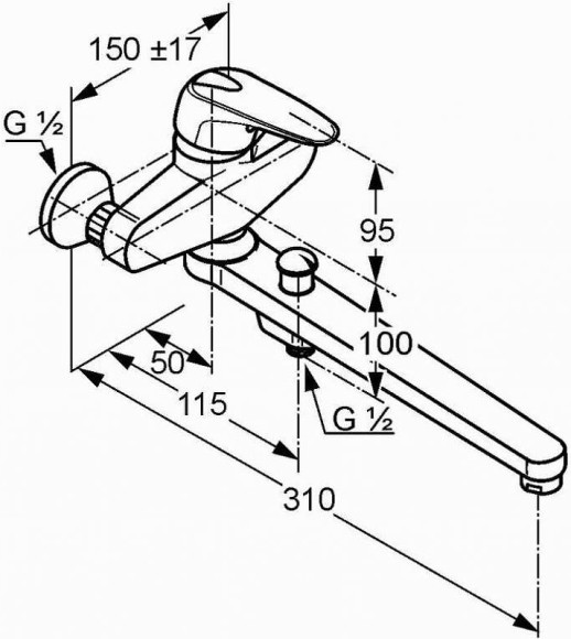 Смеситель для ванны Kludi Objekta 324910575 Хром Смеситель для ванны Kludi Objekta 324910575 Хром