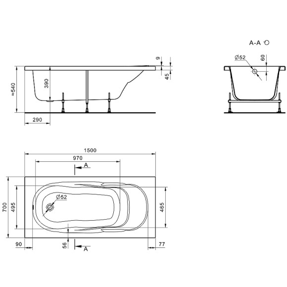 Акриловая ванна Santek Касабланка М 150х70 1WH501530 без гидромассажа