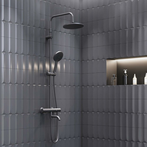 Душевая система Damixa Jupiter 977810300 с термостатом Черная матовая