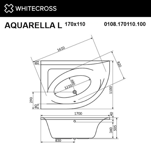 Акриловая ванна Whitecross Aquarella 170x110 L 0108.170110.100 без гидромассажа Акриловая ванна Whitecross Aquarella 170x110 L 0108.170110.100 без гидромассажа
