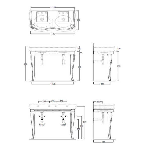 Консоль под раковину Simas Lante 120 LAM120 bi Белая глянцевая