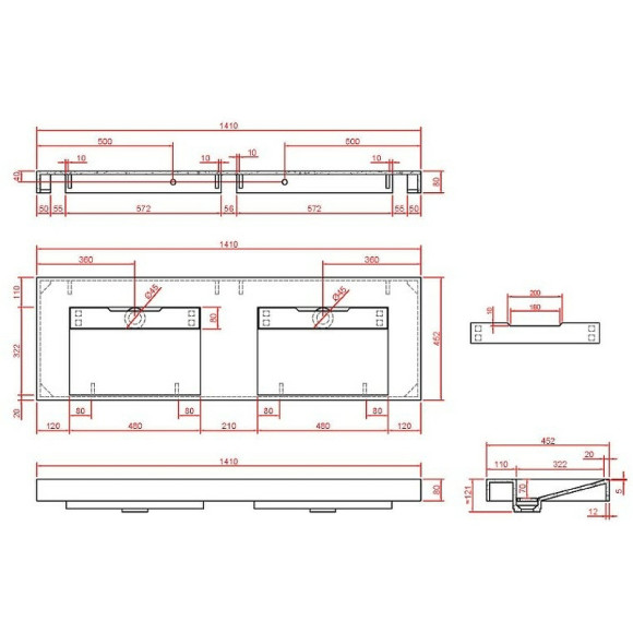 Раковина Boheme Armadi Art Flat 140 859-140-NM двойная Черный мрамор