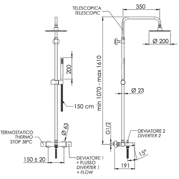 Душевая система Remer Elegance EQ34A7MDMD20 с термостатом Хром Душевая система Remer Elegance EQ34A7MDMD20 с термостатом Хром