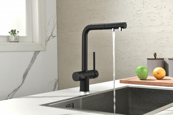 Смеситель для кухни Paulmark Serpentine Se213222-418 Черный металлик Смеситель для кухни Paulmark Serpentine Se213222-418 Черный металлик