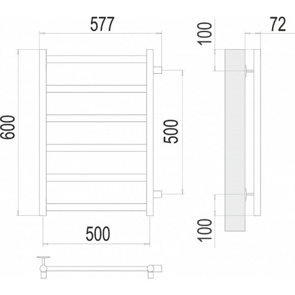 Водяной полотенцесушитель Terminus Аврора П6 500х600 бп500 4670078529886 Хром, боковое подключение, G 1" НР Водяной полотенцесушитель Terminus Аврора П6 500х600 бп500 4670078529886 Хром, боковое подключение, G 1" НР