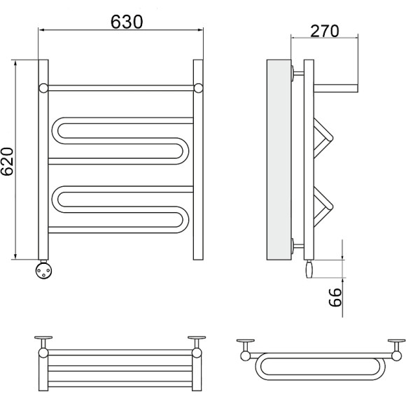 Электрический полотенцесушитель Ника Curve ЛZ ВП 60/60 с полкой Хром Электрический полотенцесушитель Ника Curve ЛZ ВП 60/60 с полкой Хром