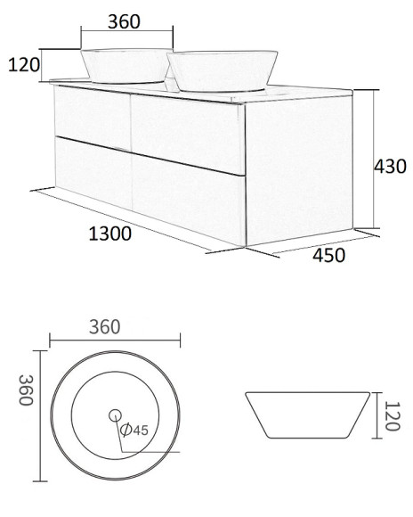 Тумба с раковиной Orange Otto 130 Ot-130TuMDF+B08-360W подвесная Белый глянец Тумба с раковиной Orange Otto 130 Ot-130TuMDF+B08-360W подвесная Белый глянец