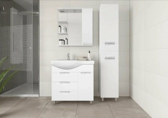 Тумба под раковину Style Line Жасмин 82 R ЛС-00000527 с бельевой корзиной Белая Тумба под раковину Style Line Жасмин 82 R ЛС-00000527 с бельевой корзиной Белая