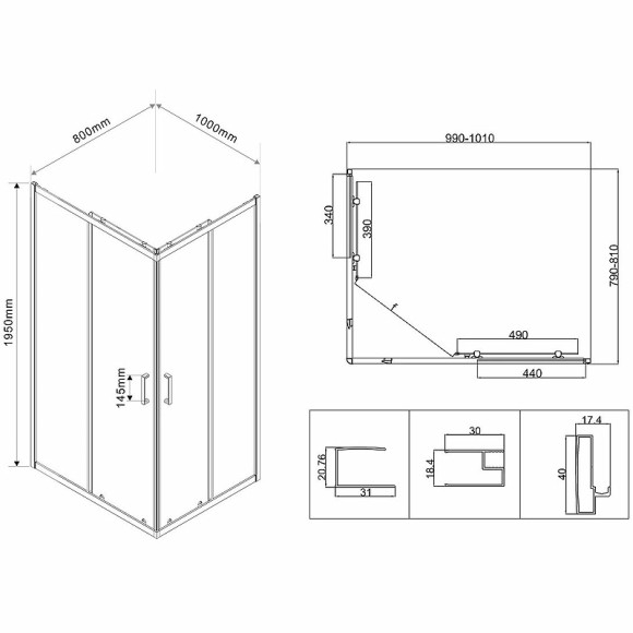 Душевой уголок Vincea City 100х80 VSS-5CT8010MT профиль Хром стекло текстурное