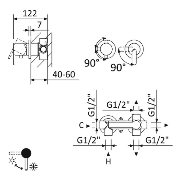 Смеситель для душа Cezares Leaf LEAF-VDIM3-SS Sunset