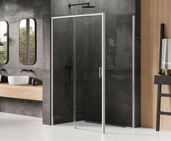 Душевой уголок New Trendy Prime Chrome 160х90 L D-0310A/D-0124B профиль Хром стекло прозрачное Душевой уголок New Trendy Prime Chrome 160х90 L D-0310A/D-0124B профиль Хром стекло прозрачное