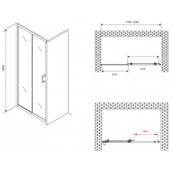 Душевая дверь Abber Schwarzer Diamant 120 AG30120B5 профиль Черный стекло прозрачное Душевая дверь Abber Schwarzer Diamant 120 AG30120B5 профиль Черный стекло прозрачное