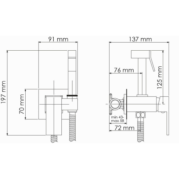 Гигиенический душ со смесителем WasserKRAFT A71638 Черный матовый