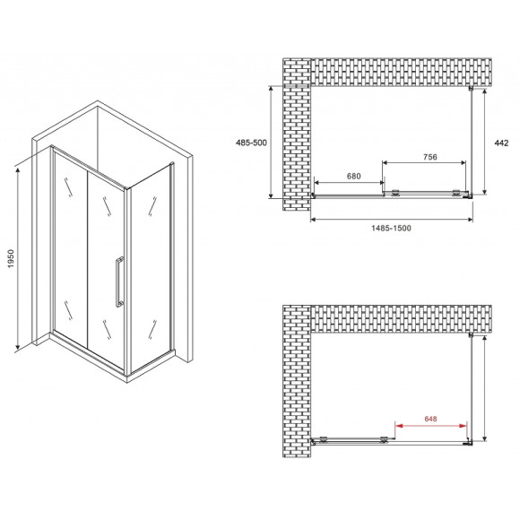Душевой уголок Abber Schwarzer Diamant 150x50 AG30150H-S50 профиль Хром стекло прозрачное Душевой уголок Abber Schwarzer Diamant 150x50 AG30150H-S50 профиль Хром стекло прозрачное
