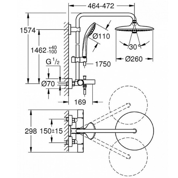 Душевая система Grohe Euphoria 260 27475002 с термостатом Хром