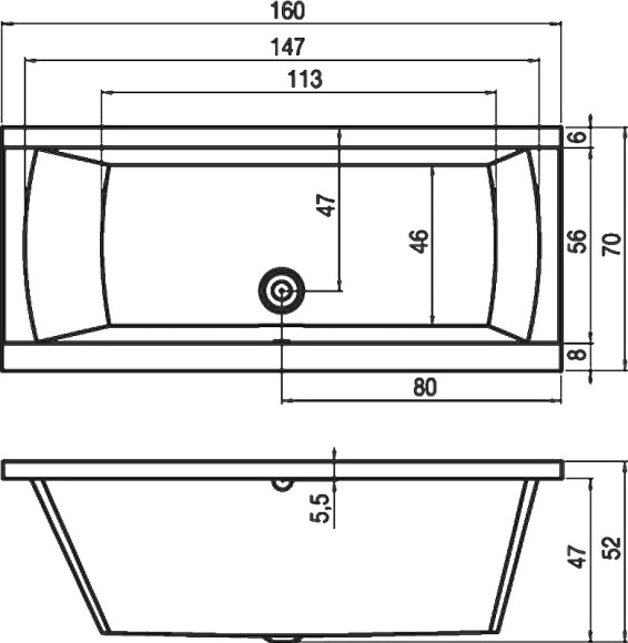 Акриловая ванна Riho Julia 160x70 B024001005 (BA7100500000000) без гидромассажа