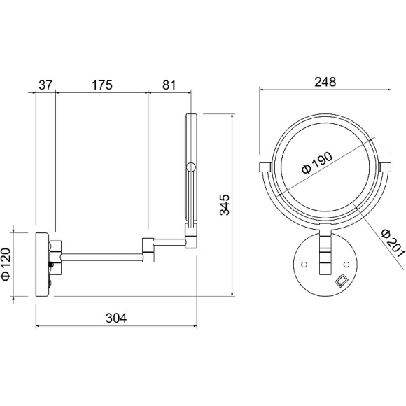 Косметическое зеркало Aquatek AQ4912CR с подсветкой Хром