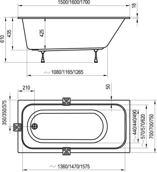 Акриловая ванна Ravak Chrome Slim 170x75 C741300000 без гидромассажа Акриловая ванна Ravak Chrome Slim 170x75 C741300000 без гидромассажа