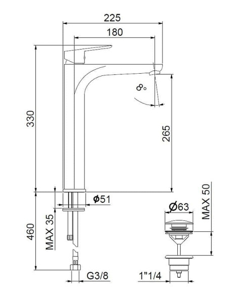Смеситель для раковины Webert Sax Evolution SE830402560 Черный матовый