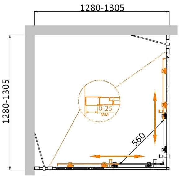 Душевой уголок Cezares Molveno 130x130 MOLVENO-A-22-100+30-C-BORO-IV профиль Брашированное золото стекло прозрачное